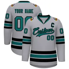 Gray Aqua-Black Classic Hockey Jersey 1