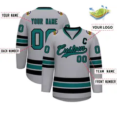 Gray Aqua-Black Classic Hockey Jersey 2