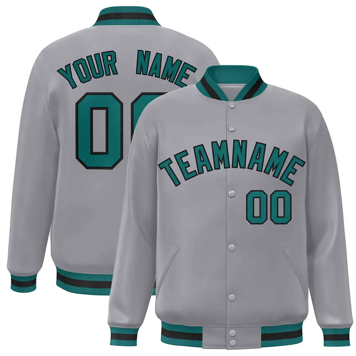 Gray Aqua-Black Classic Varsity Full-Snap Letterman Jacket
