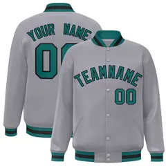 Gray Aqua-Black Classic Varsity Full-Snap Letterman Jacket 1