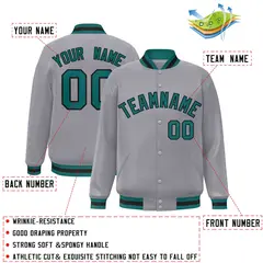 Gray Aqua-Black Classic Varsity Full-Snap Letterman Jacket 2