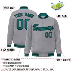 Gray Aqua-Black Classic Varsity Full-Snap Letterman Jacket 2