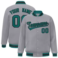 Gray Aqua-Black Classic Varsity Full-Snap Letterman Jacket 1