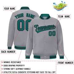 Gray Aqua-Black Classic Varsity Full-Snap Letterman Jacket 2