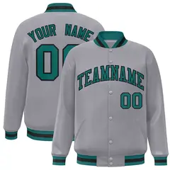Gray Aqua-Black Classic Varsity Full-Snap Letterman Jacket 1