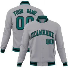 Gray Aqua-Black Classic Varsity Full-Snap Letterman Jacket