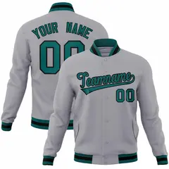 Gray Aqua-Black Classic Varsity Full-Snap Letterman Jacket
