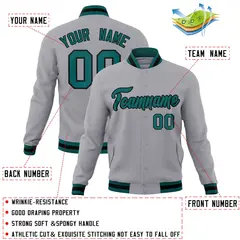 Gray Aqua-Black Classic Varsity Full-Snap Letterman Jacket 4