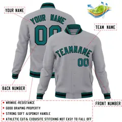 Gray Aqua-Black Classic Varsity Full-Snap Letterman Jacket 4