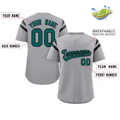 Gray Aqua-Black Full Button Classic Baseball Jersey 2