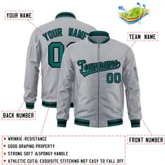 Gray Aqua-Black Varsity Full-Zip Letterman Bomber Jacket 2