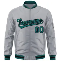 Gray Aqua-Black Varsity Full-Zip Letterman Bomber Jacket 3