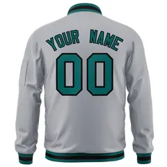 Gray Aqua-Black Varsity Full-Zip Letterman Bomber Jacket 4