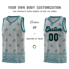 Gray Aqua Cashew Pattern Basketball Jersey 10