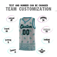 Gray Aqua Cashew Pattern Basketball Jersey 11