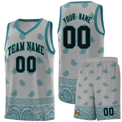 Gray Aqua Cashew Pattern Basketball Jersey 15