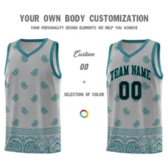 Gray Aqua Cashew Pattern Basketball Jersey 17