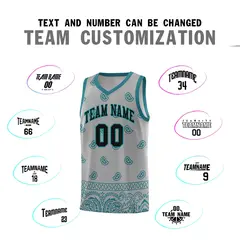 Gray Aqua Cashew Pattern Basketball Jersey 18