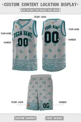 Gray Aqua Cashew Pattern Basketball Jersey 19
