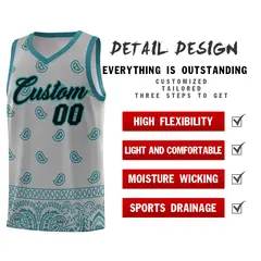 Gray Aqua Cashew Pattern Basketball Jersey 2