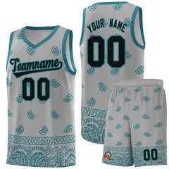 Gray Aqua Cashew Pattern Basketball Jersey 22