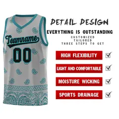 Gray Aqua Cashew Pattern Basketball Jersey 23