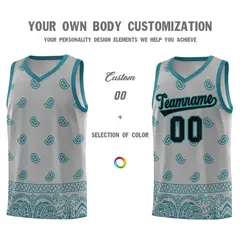 Gray Aqua Cashew Pattern Basketball Jersey 24