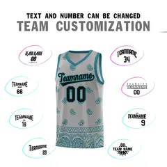 Gray Aqua Cashew Pattern Basketball Jersey 25