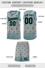 Gray Aqua Cashew Pattern Basketball Jersey 26