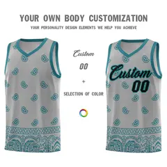 Gray Aqua Cashew Pattern Basketball Jersey 3