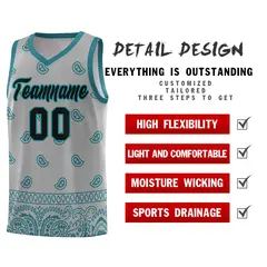 Gray Aqua Cashew Pattern Basketball Jersey 30