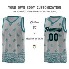 Gray Aqua Cashew Pattern Basketball Jersey 31
