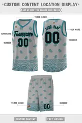 Gray Aqua Cashew Pattern Basketball Jersey 33