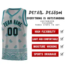 Gray Aqua Cashew Pattern Basketball Jersey 37