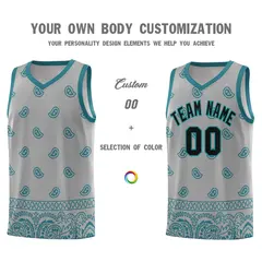 Gray Aqua Cashew Pattern Basketball Jersey 38