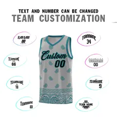 Gray Aqua Cashew Pattern Basketball Jersey 4