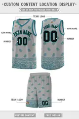 Gray Aqua Cashew Pattern Basketball Jersey 40