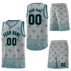 Gray Aqua Cashew Pattern Basketball Jersey 41