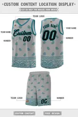 Gray Aqua Cashew Pattern Basketball Jersey 5