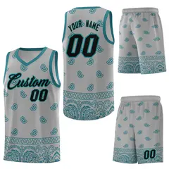 Gray Aqua Cashew Pattern Basketball Jersey 6