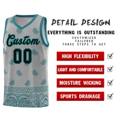 Gray Aqua Cashew Pattern Basketball Jersey 9