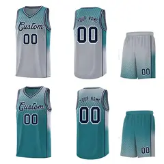 Gray Aqua Dot Pattern Reversible Gradient Basketball Jersey Kits 2