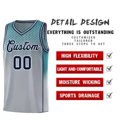 Gray Aqua Dot Pattern Reversible Gradient Basketball Jersey Kits 3
