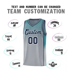 Gray Aqua Dot Pattern Reversible Gradient Basketball Jersey Kits 4