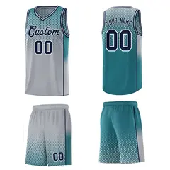 Gray Aqua Dot Pattern Reversible Gradient Basketball Jersey Kits 5
