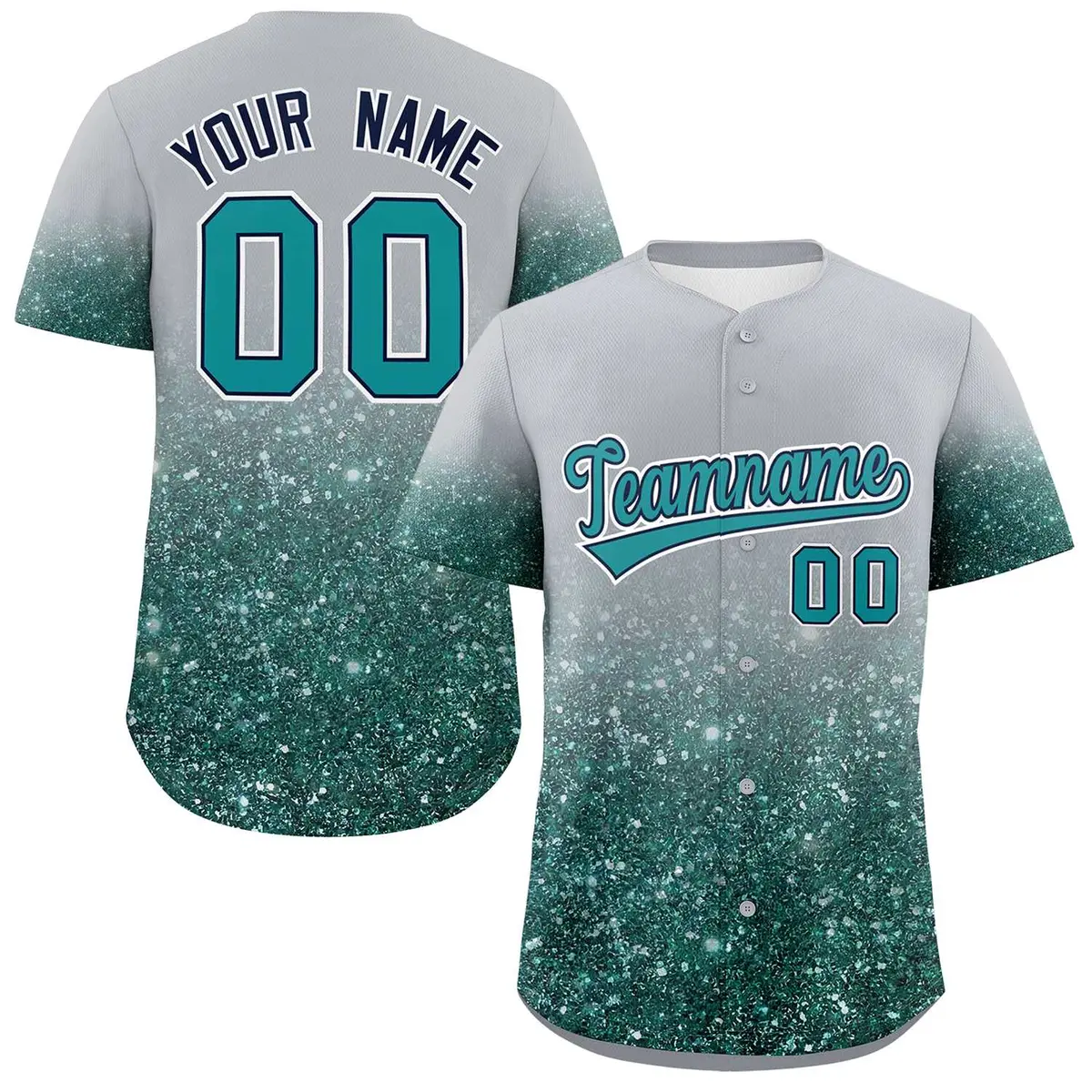 Gray Aqua Gradient Sparkle-Effect Authentic Baseball Jersey