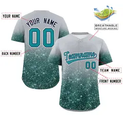 Gray Aqua Gradient Sparkle-Effect Authentic Baseball Jersey 2