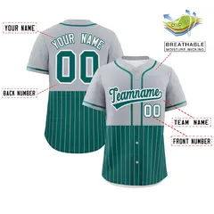 Gray Aqua Half Stripe Authentic Baseball Jersey 2