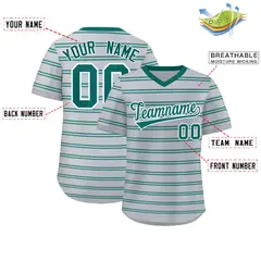 Gray Aqua Horizontal Stripe Pullover Baseball Jersey 2