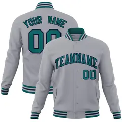 Gray Aqua-Navy Classic Varsity Full-Snap Letterman Jacket